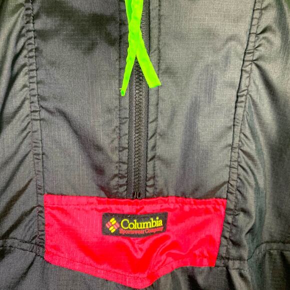 Columbia Windbreaker Jacket Women M Black Radial Sleeve Patent Half Zip 1980s - Picture 4 of 11
